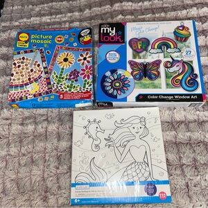 3 Crafts Kits Window Art, Canvas Painting & Picture Mosaic